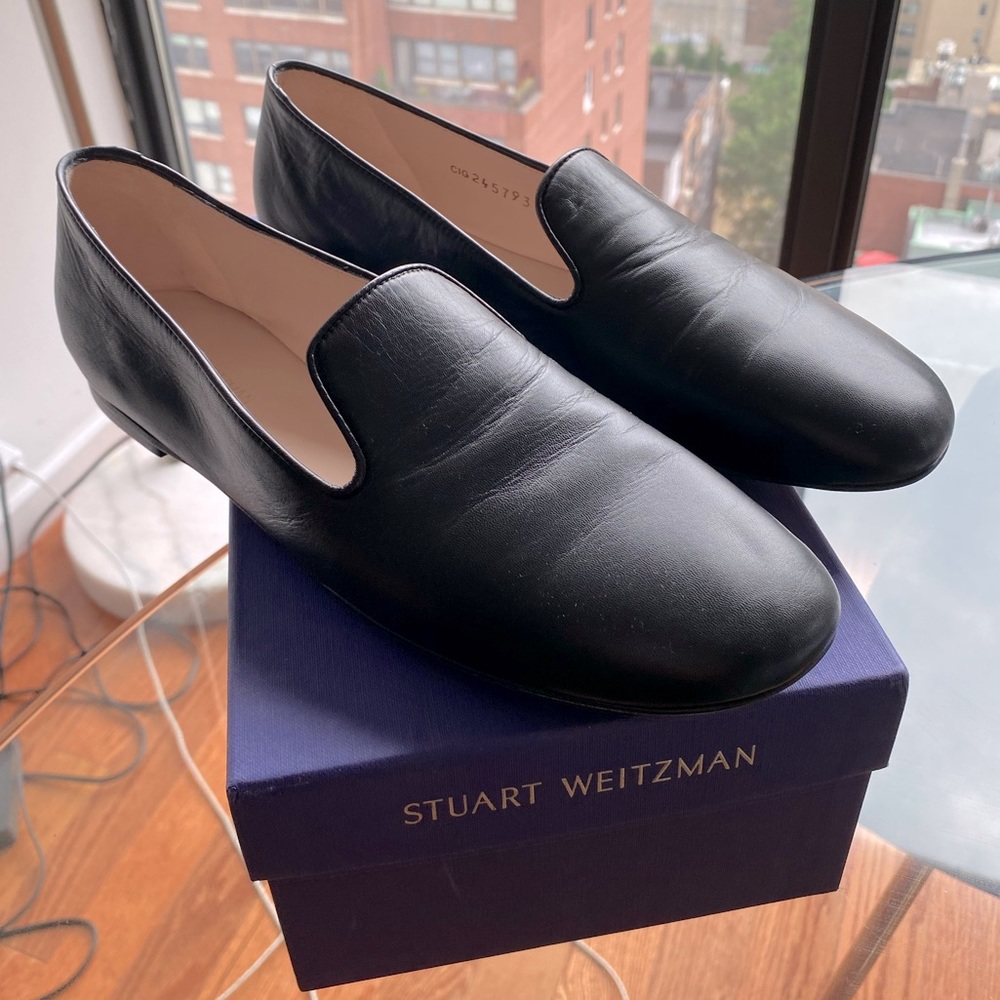 STUART WEITZMAN Black Leather Loafers - Brand New